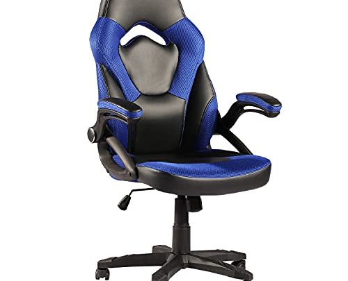 VECELO Gaming Racing Ergonomic High-Back Computer Chair, Adjustable Seat Height, Flip Up Arms, Blue