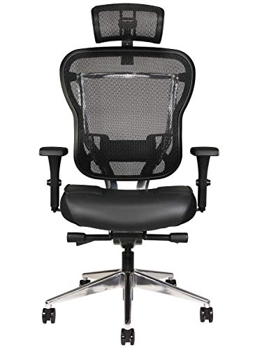 Oak Hollow Furniture Aloria Series Office Chair Ergonomic Executive Computer Chair with Headrest, Genuine Leather Seat Cushion, Mesh Back, Adjustable…