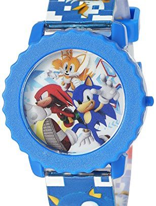 Sonic the Hedgehog Kid’s Quartz Watch with Plastic Strap, Blue, 17.75 (Model: SNC4028)