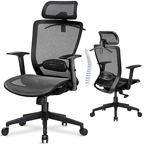 ComHoma Ergonomic Office Chair, Executive Mesh Desk Chair with Adjustable Arm Rests and Lumbar Support – High Back with Breathable…