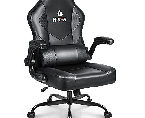 N-GEN Gaming Chair Ergonomic Office Chair PC Desk Chair with Lumbar Support Flip Up Arms Levelled Seat Style Headrest PU…