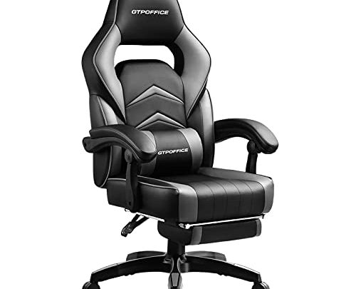 Gaming Chair with Footrest,Computer Chair Lumbar Support Ergonomic Office Chair, Gaming Chair 360°-Swivel for Office or Gaming Gray