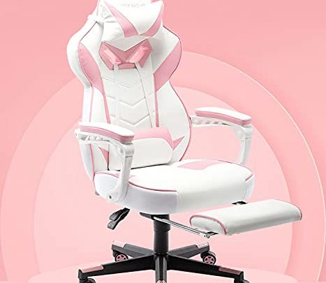 HEADMALL Pink Gaming Chair with Footrest Ergonomic, Manufactured by Listed Company,Video Game Chairs with Lumbar and Head Pillow, for Adults…