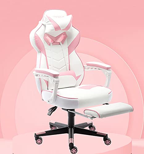 HEADMALL Pink Gaming Chair with Footrest Ergonomic, Manufactured by Listed Company,Video Game Chairs with Lumbar and Head Pillow, for Adults…