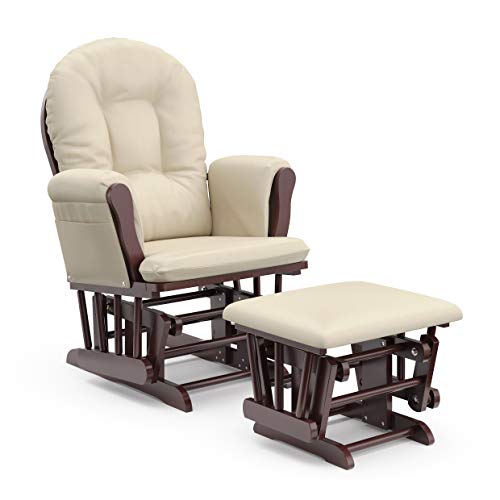 Storkcraft Premium Hoop Glider and Ottoman (Cherry Base, Beige Cushion) – Padded Cushions with Storage Pocket, Smooth Rocking Motion, Easy…