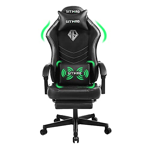 Gaming Chairs, Ergonomic PU Leather Office Chair with Footrest High Back PC Computer E Sport Racing Video Gaming Chair Lumbar…