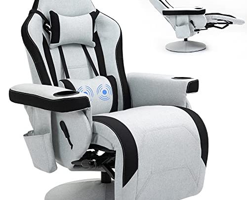 HOMHUM Office Chair Recliner Comfortable Massage Gaming Reclining Chair, Fabric Racing Swivel Chair w/Adjustable Backrest and Footrest, Comfortable Ergonomic High…