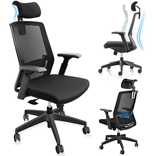 LONGOU Ergonomic Office Chair, Home Office Mesh Chair, High Back Desk Chair with Adjustable Lumbar Support & 3D Armrest &…