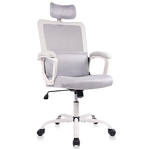 Mesh Office Chair, High Back Ergonomic Executive Computer Desk Task Chairs Comfy Soft Armrests with Adjustable Headrest and Lumbar Support,…