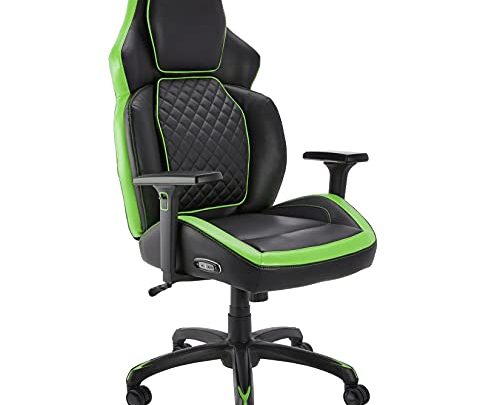 Amazon Basics Ergonomic Gaming Chair with Bluetooth Speakers and Built-in Mic, Push-Button Height Control – Green
