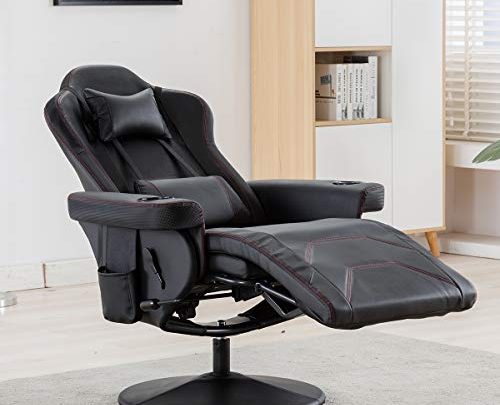 Merax Gaming Recliner Gaming Chair Desk Chair with Footrest,Headrest,Lumbar Pillow,2 Cup holders, 2 Removable Side Pouches,Black