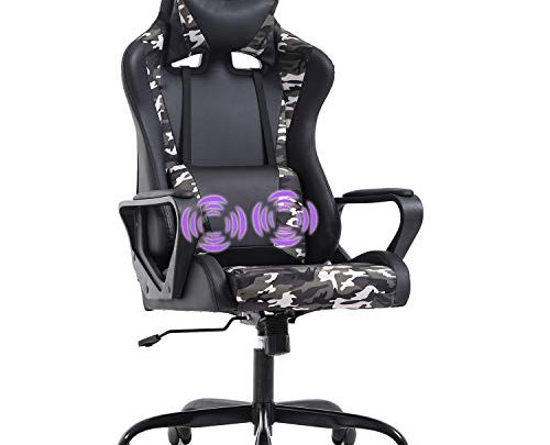 PC Gaming Chair Ergonomic Office Chair Massage Desk Chair with Lumbar Support Arms Headrest High Back PU Leather Racing Chair…
