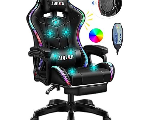 Video Gaming Chairs with LED Light, Ergonomic Pro Gaming Chair with Full Massage Lumbar Support, Bluetooth Speakers Computer Chair for…