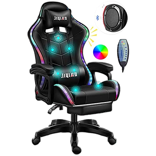 Video Gaming Chairs with LED Light, Ergonomic Pro Gaming Chair with Full Massage Lumbar Support, Bluetooth Speakers Computer Chair for…