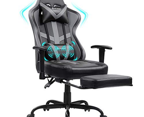 Gaming Chair Massage with Footrest Grey Ergonomic Reclining Video Game Chair Recliner PC Computer Chair with Headrest & Lumbar Support…