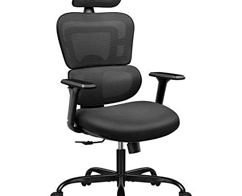 Furmax Mesh Fabric High Back Swivel Adjustable Headrest and Armrests Ergonomic Office Computer Desk Chair, Black