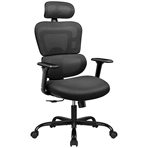 Furmax Mesh Fabric High Back Swivel Adjustable Headrest and Armrests Ergonomic Office Computer Desk Chair, Black