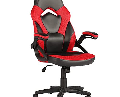 VECELO Gaming Racing Ergonomic High-Back Computer Chair, Adjustable Seat Height, Flip Up Arms, Red