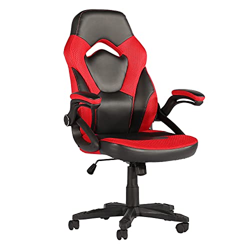 VECELO Gaming Racing Ergonomic High-Back Computer Chair, Adjustable Seat Height, Flip Up Arms, Red