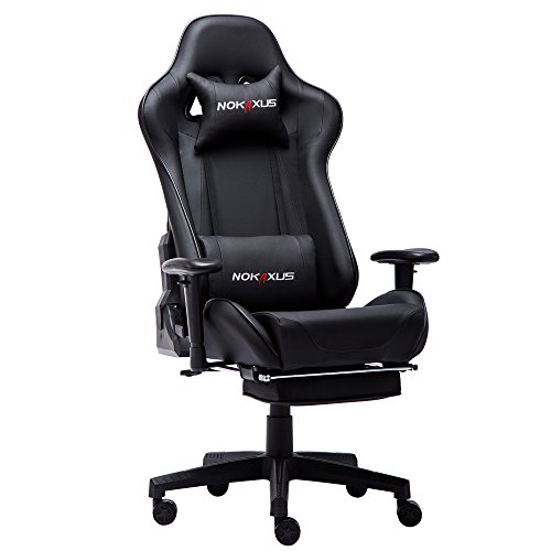 Nokaxus Gaming Chair Large Size High-back Ergonomic Racing Seat with Massager Lumbar Support and Retractible Footrest PU Leather 90-180 degree…