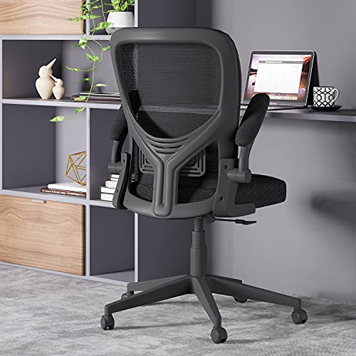 Reyade Office Chair Ergonomic Desk Chair Home Mesh Computer Task Chair with Flip-up Arms Lumbar Support and Adjustable Height, Black