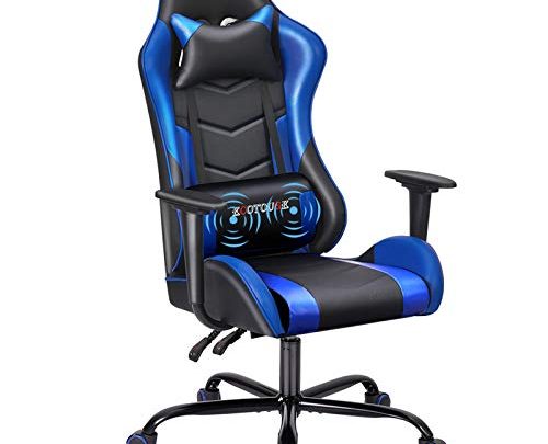 HOMHUM Massage Gaming Chair Video Racing Chair PC High Back Desk Computer Chair PU Leather Recliner w/Headrest and Lumbar Pillow,…