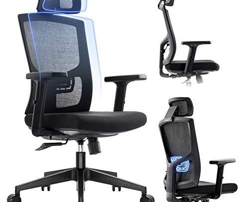 Komene Ergonomic Mesh Office Chair – High Back Desk Chair with Adjustable Lumbar Support &Thick Seat Cushion-Adjustable Head & Arm…