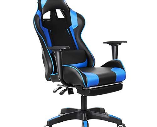 HALLOLURE Gaming Chair, Racing Style Gaming Office Chair Reclining Ergonomic with Footrest Headrest and Lumbar Pillow, in Blue