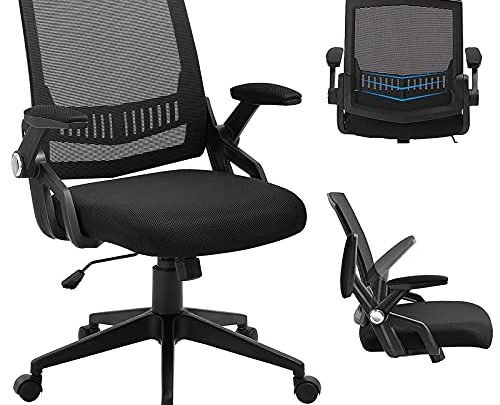 SAMOFU Office Chair, Ergonomic Mid-Back Desk Chair, Mesh Computer Task Chair with Flip-up Armrests and Lumbar Support & Thick Cushion,…