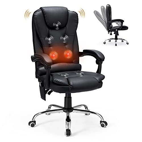 YODOLLA Ergonomic Reclining Office Chair with Massage and Heat Function, PU Leather Executive Computer Chair w/Adjustable Height, High Back Swivel…