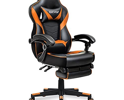 YOURLITEAMZ Racing Gaming Chair with Footrest and Massage Lumbar Pillow,Video Game Chair Swivel Height Adjustable Reclining PU Leather Chair, E-Sports…