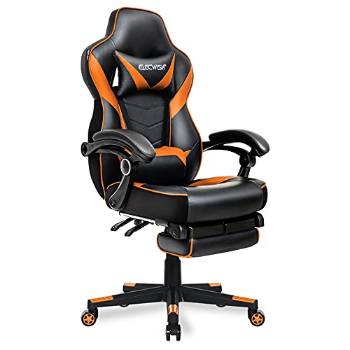 YOURLITEAMZ Racing Gaming Chair with Footrest and Massage Lumbar Pillow,Video Game Chair Swivel Height Adjustable Reclining PU Leather Chair, E-Sports…