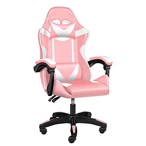 YSSOA Backrest and Seat Height Adjustable Swivel Recliner Racing Office Computer Ergonomic Video Game Chair, Pink/White