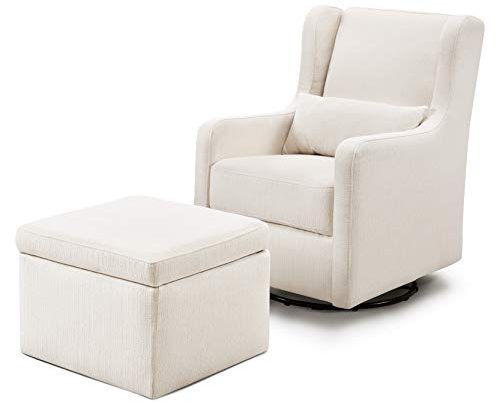 Carter’s by DaVinci Adrian Swivel Glider with Storage Ottoman in Performance Cream Linen, Water Repellent and Stain Resistant, Greenguard Gold…
