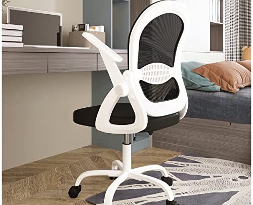 Sytas Office Chair Ergonomic Desk Chair，Rolling Swivel Mesh Computer Task Chair with Flip-up Arms Lumbar Support and Height Adjustable，White