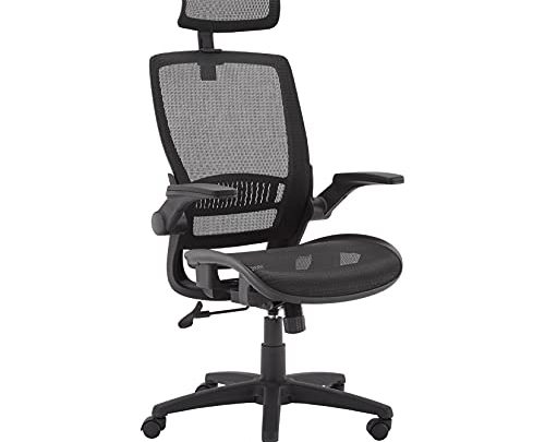 Amazon Basics Ergonomic Adjustable High-Back Mesh Chair with Flip-Up Arms and Headrest, Contoured Mesh Seat – Black