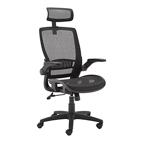 Amazon Basics Ergonomic Adjustable High-Back Mesh Chair with Flip-Up Arms and Headrest, Contoured Mesh Seat – Black