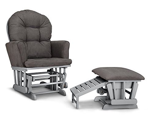 Graco Parker Semi-Upholstered Glider and Nursing Ottoman, Pebble Gray/Gray Cleanable Upholstered Comfort Rocking Nursery Chair with Ottoman