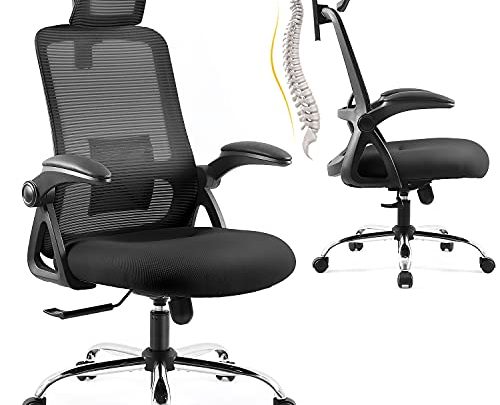 Ergonomic Office Chair, High Back Mesh Desk Chair with Wheels – Adjustable Headrest with Flip-Up Arms, Tilt Function, Lumbar &…