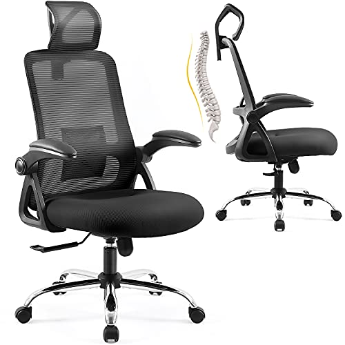 Ergonomic Office Chair, High Back Mesh Desk Chair with Wheels – Adjustable Headrest with Flip-Up Arms, Tilt Function, Lumbar &…