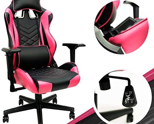 Pink Gaming Chair – Adjustable Ergonomic Pink Chair with PU Leather, Lumbar Support & 180° Recline, Easy to Assemble &…