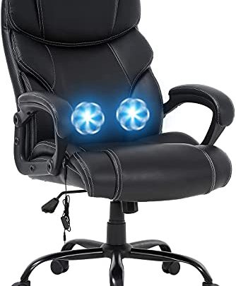 Big and Tall Office Chair 400lbs – Heavy Duty Metal Base Ergonomic Massage Desk Chair with Lumbar Support Arms High…
