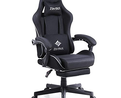 Zimous Gaming Chair Fabric Game Chair with Pocket Spring Cushion Office Massage Chair Breathable Reclining Computer Chair with Footrest Adjustable…