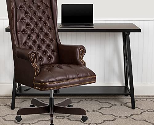 Flash Furniture High Back Traditional Fully Tufted Brown LeatherSoft Executive Swivel Ergonomic Office Chair with Arms