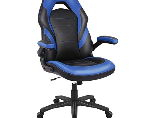 Computer Gaming Chair Office Desk Chairs, Flip-up Armrest and Height Adjustable Seat Home Work Ergonomic Chair Splicing Faux Leather with…