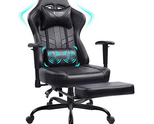 Gaming Chair Massage with Footrest Black Ergonomic Reclining Video Game Chair Recliner PC Computer Chair with Headrest & Lumbar Support…