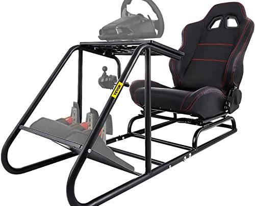 VEVOR Racing Wheel Stand, Pedal and Seat Adjustable Racing Simulator Cockpit, Carbon Steel Gaming Wheel Stand, Game Chair Highly Compatible…