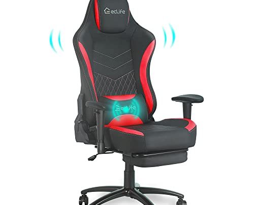 Anbuy Video Gaming Chair Racing Recliner – Ergonomic Adjustable Padded Armrest Swivel High Back Footrest Headrest Lumbar Support PU Leather…