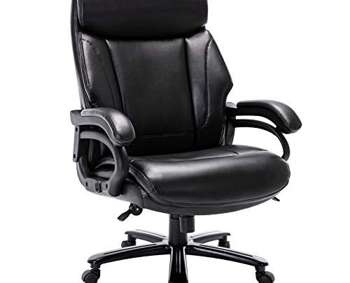 High Back Big & Tall 400lb Bonded Leather Office Chair Large Executive Desk Computer Swivel Chair – Heavy Duty Metal…