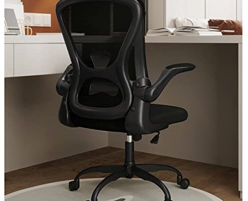 Sytas Office Chair,Ergonomic Home Office Desk Chair,Comfortable Mesh Computer Task Chair with 90°Flip-up Arms,Lumbar Support and Height Adjustable,Black